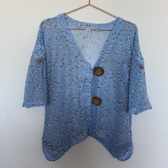 Lulu B Womens Cardigan Sweater Small Open Weave Button Front Coastal Boho Artsy - Picture 2 of 7